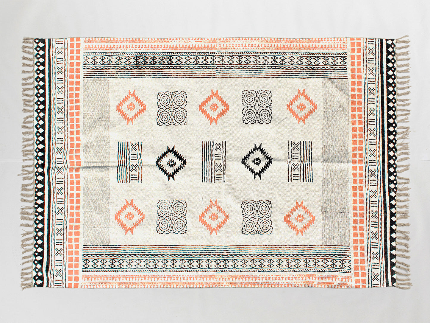 Living room rug cotton rug Oriental square kilim Block print carpet Indian handmade rug Outdoor patio rug 3x3 5x5 8x8 feet rug