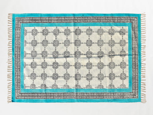 9x12 Ft Handmade cotton rug Block printed fabric Sky blue grey rug Oversized rug Oushak rugs 9x12, Rug for bedroom