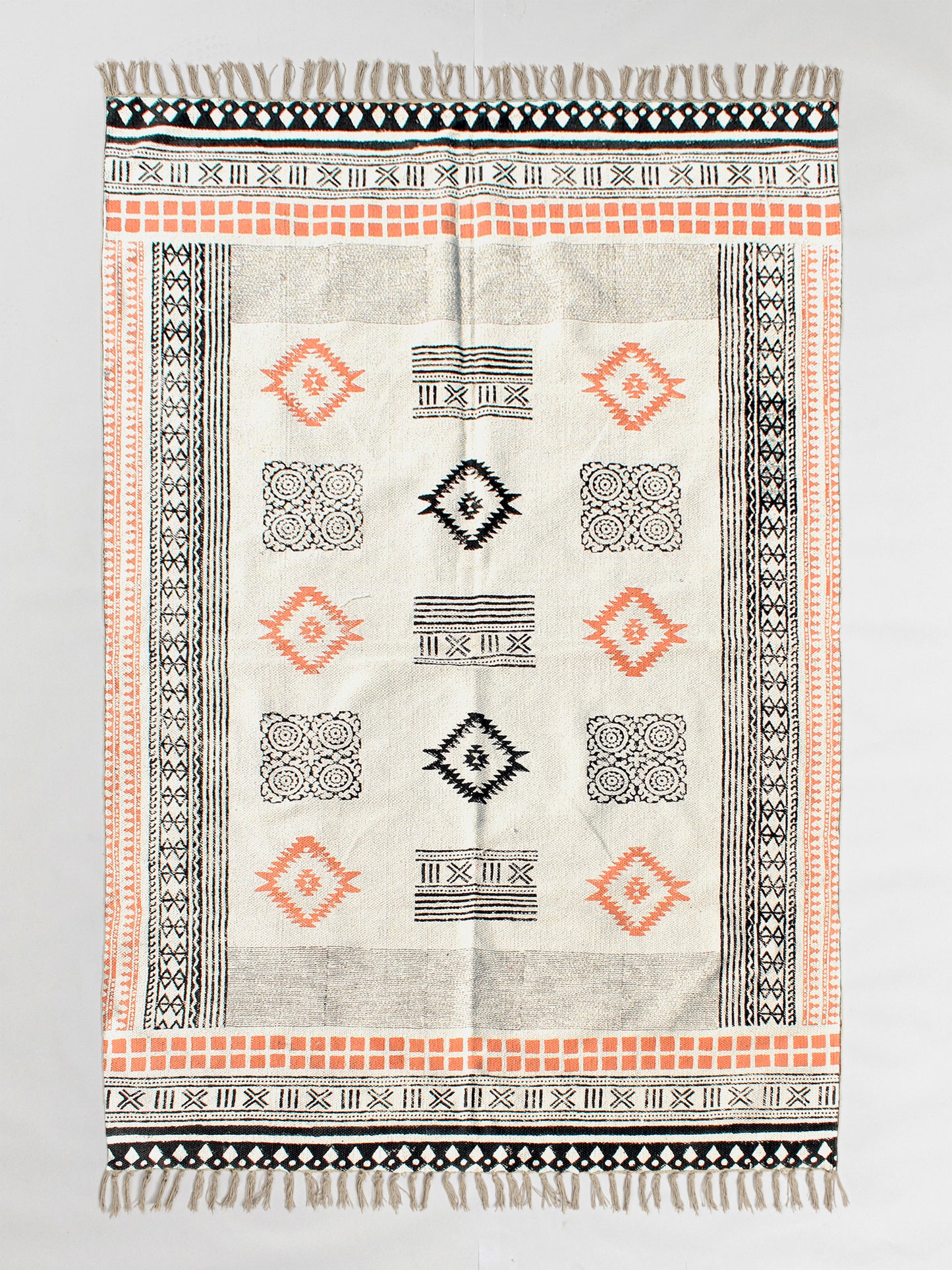 Living room rug cotton rug Oriental square kilim Block print carpet Indian handmade rug Outdoor patio rug 3x3 5x5 8x8 feet rug