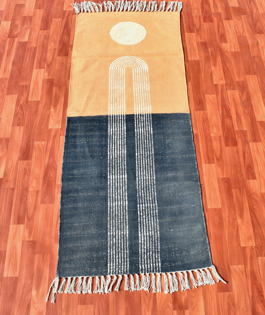 Orange blue rug Cotton area rug Outdoor rug Custom rug Indian rug Living room rug Kitchen rug 5x7 feet