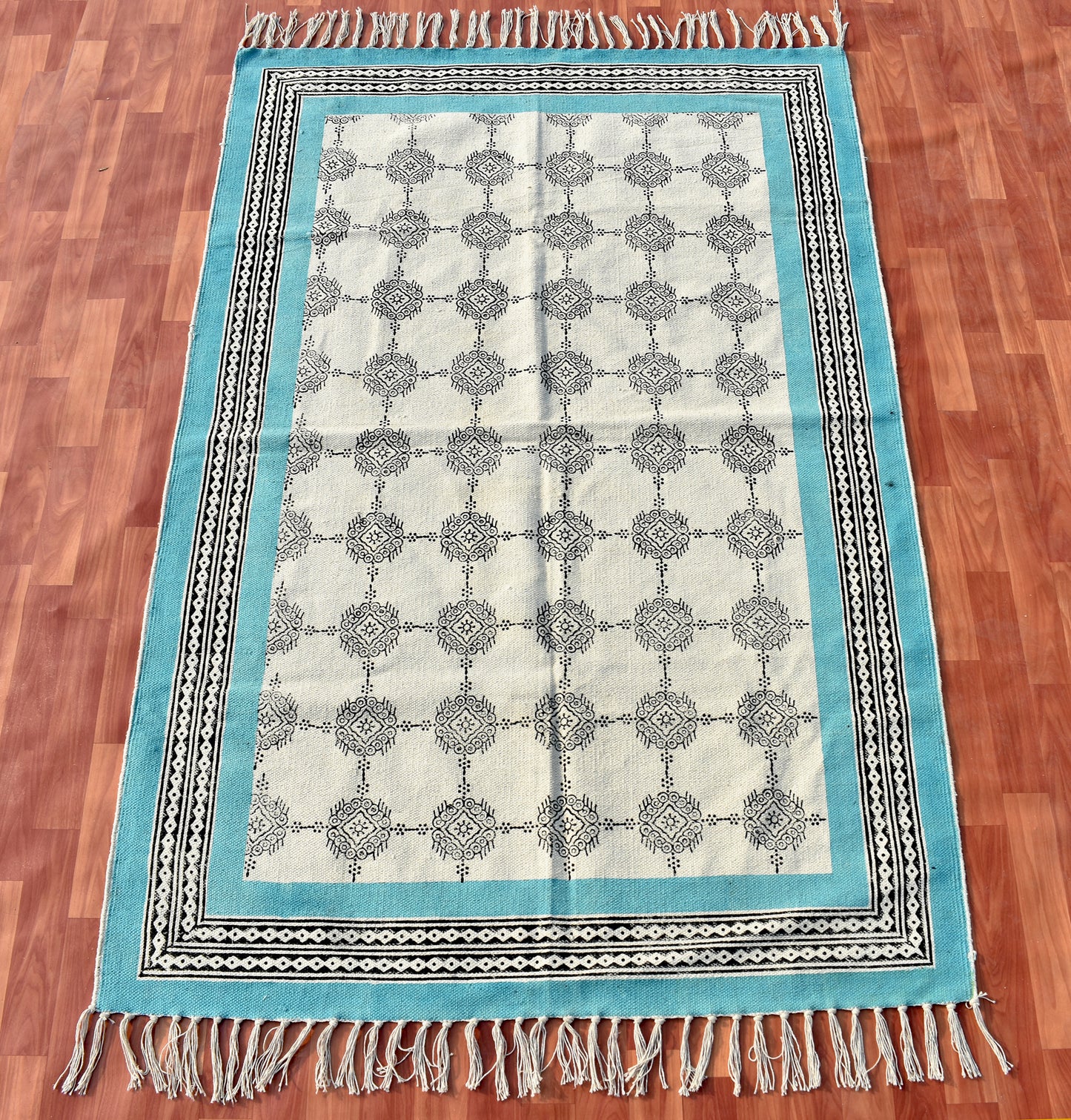 Sky blue grey rug Cotton area rug Extra large area rug Hand woven rug Kitchen carpet Dining room rug 10x14 feet