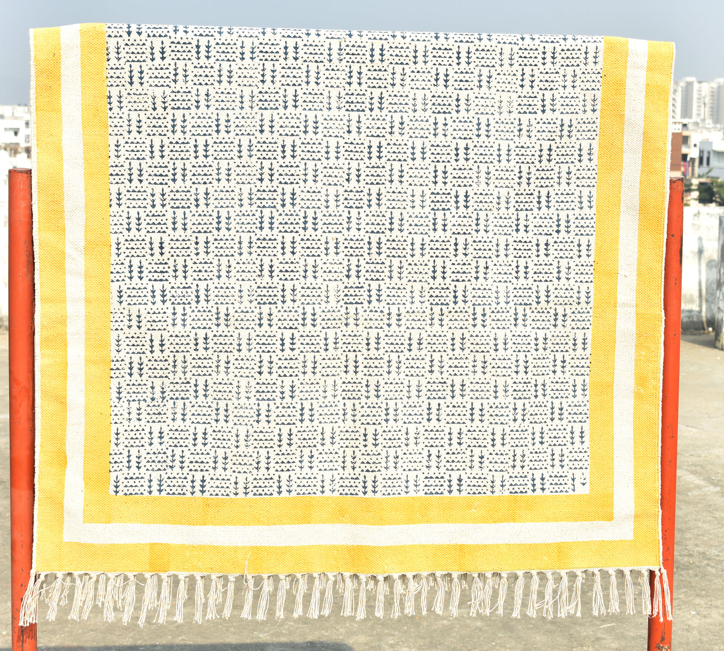 Cotton Dhurrie Rug Blue Yellow Color Rug 9x12 Feet Large Area Rug Outdoor Rug Oushak Rug Bedroom Rug Dining Room Rug  Bohemian Rug