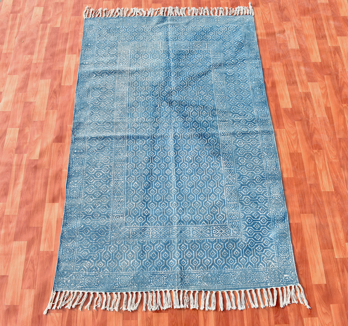 4x5 Feet Small Turkish Rug Handmade Cotton Dhurrie Rug Block Print rug Kitchen Rug Yoga Mat Indigo Blue Color Rug Anatolian Rug tribal rug