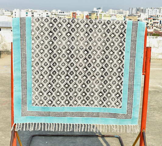 Sky blue grey rug Cotton handmade rug Block print rug Kitchen rug Hallway living room rug Outdoor yoga mat Custom rug, 5x7 feet