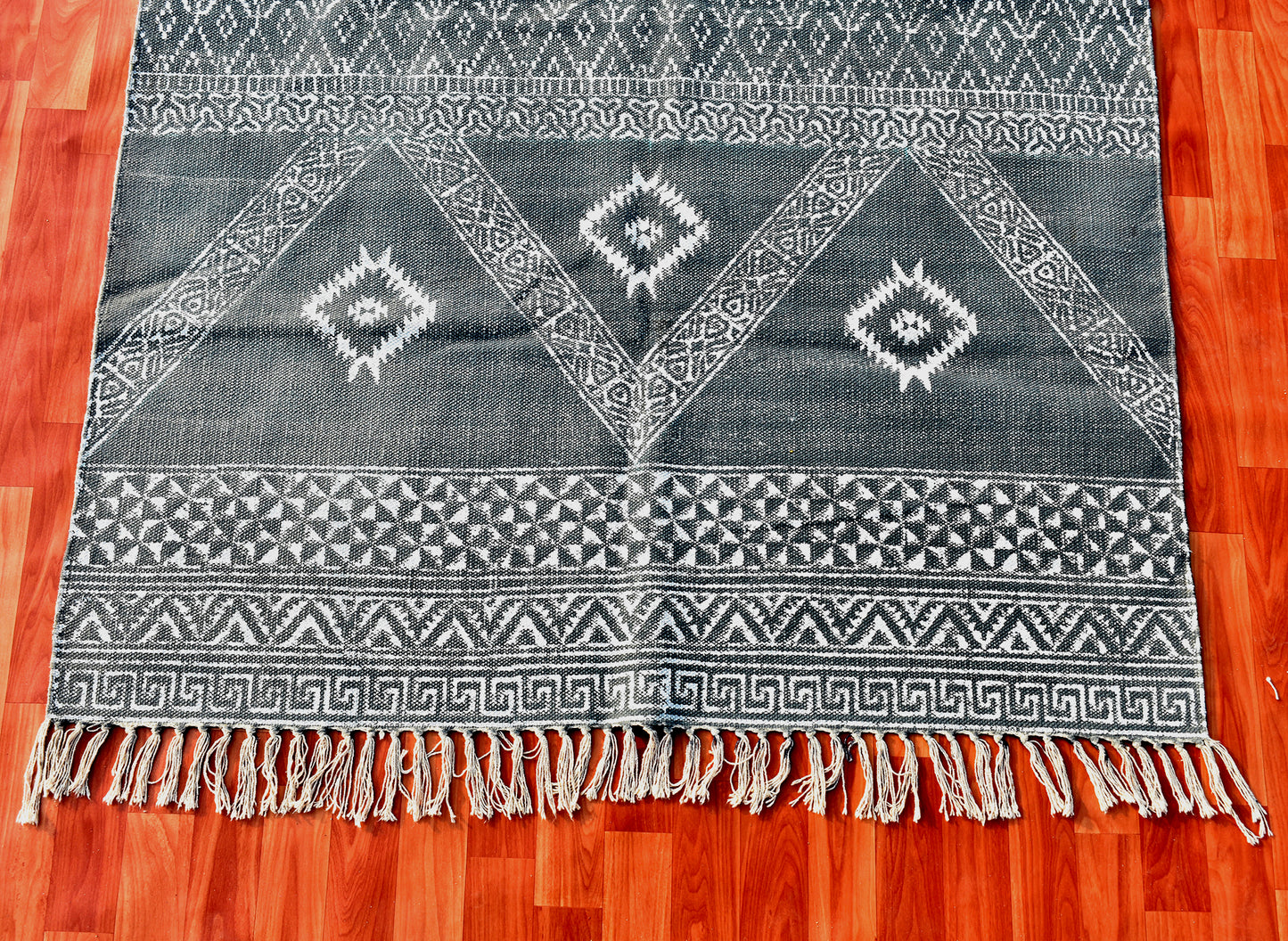 3x5 Ft Small Cotton Dhurrie Block Print Rug Turkish Rug Geometric Rug Black Grey Color Rug Anatolian Rug Tribal Rug Rug For Bedroom