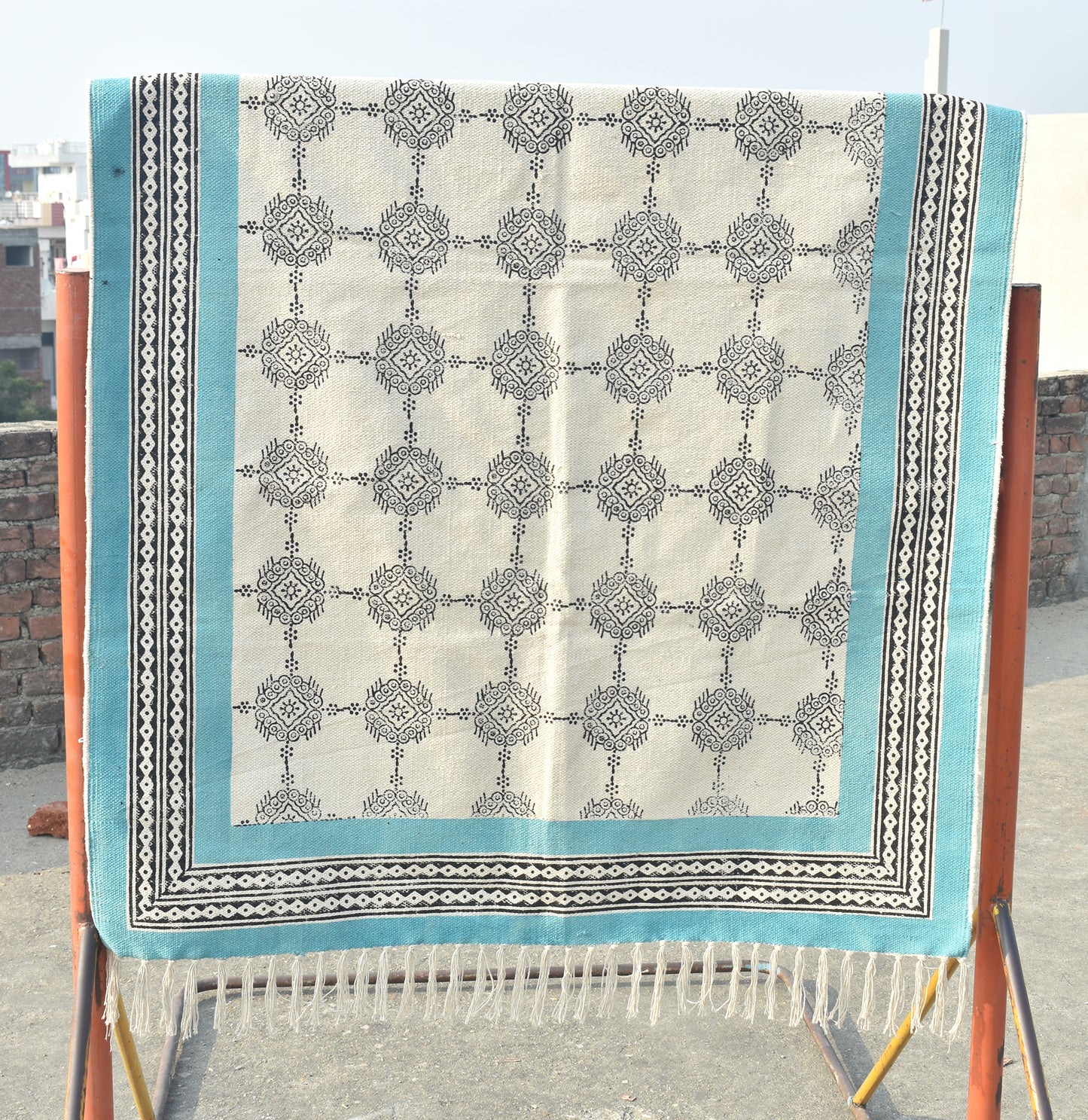 Sky blue grey rug Cotton area rug Extra large area rug Hand woven rug Kitchen carpet Dining room rug 10x14 feet