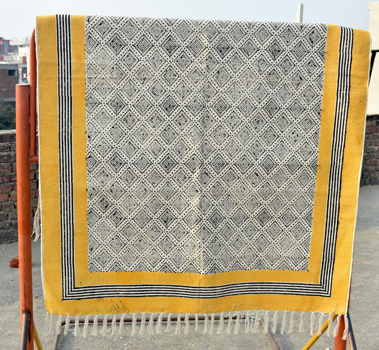 8x10 Ft Indian cotton rug Yellow grey color rug Block print rug Home décor rug Floor area rug, Rug for bedroom Pure Cotton rug Anatolian Rug