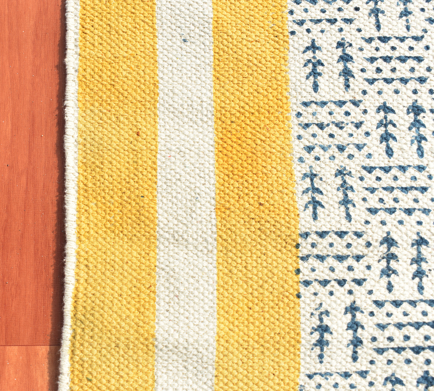 Blue yellow rug Indian cotton rug hand block print rug dining room rug dhurrie rug bedroom rug bohemian kilim rug custom rug, 5x8 feet rug