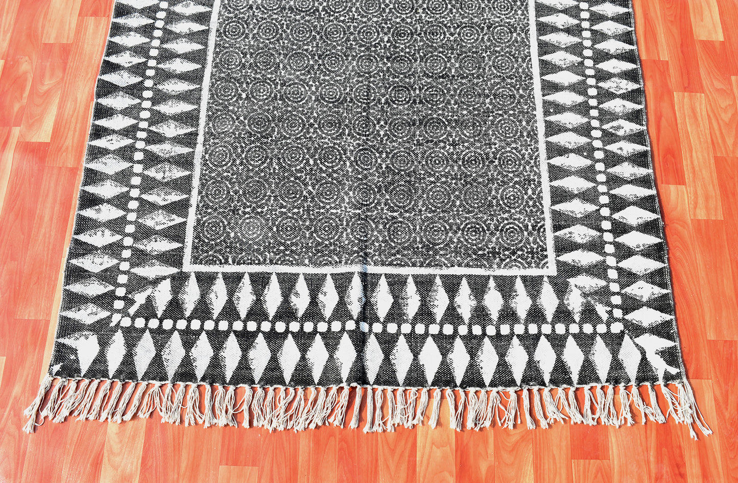 6x9 Ft Indian Cotton rug Block printed rug Flat weave rug Cotton rug washable Grey black rug Outdoor rug Turkish rug Kilim rug Area rug