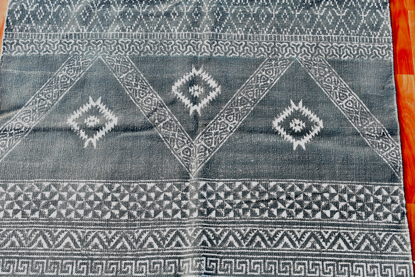 Grey rug Hand block print rug Boho throw rug Floor rug Cotton bohemian rug Modern area rug Moroccan vintage rug, 6x9 feet rug