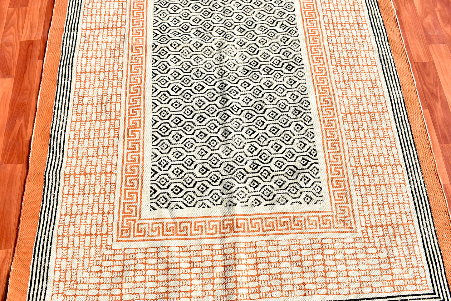 5x8 Feet Orange rug Handmade cotton rug Block print rug Outdoor indoor rug Home décor Wall art rug Custom size rug