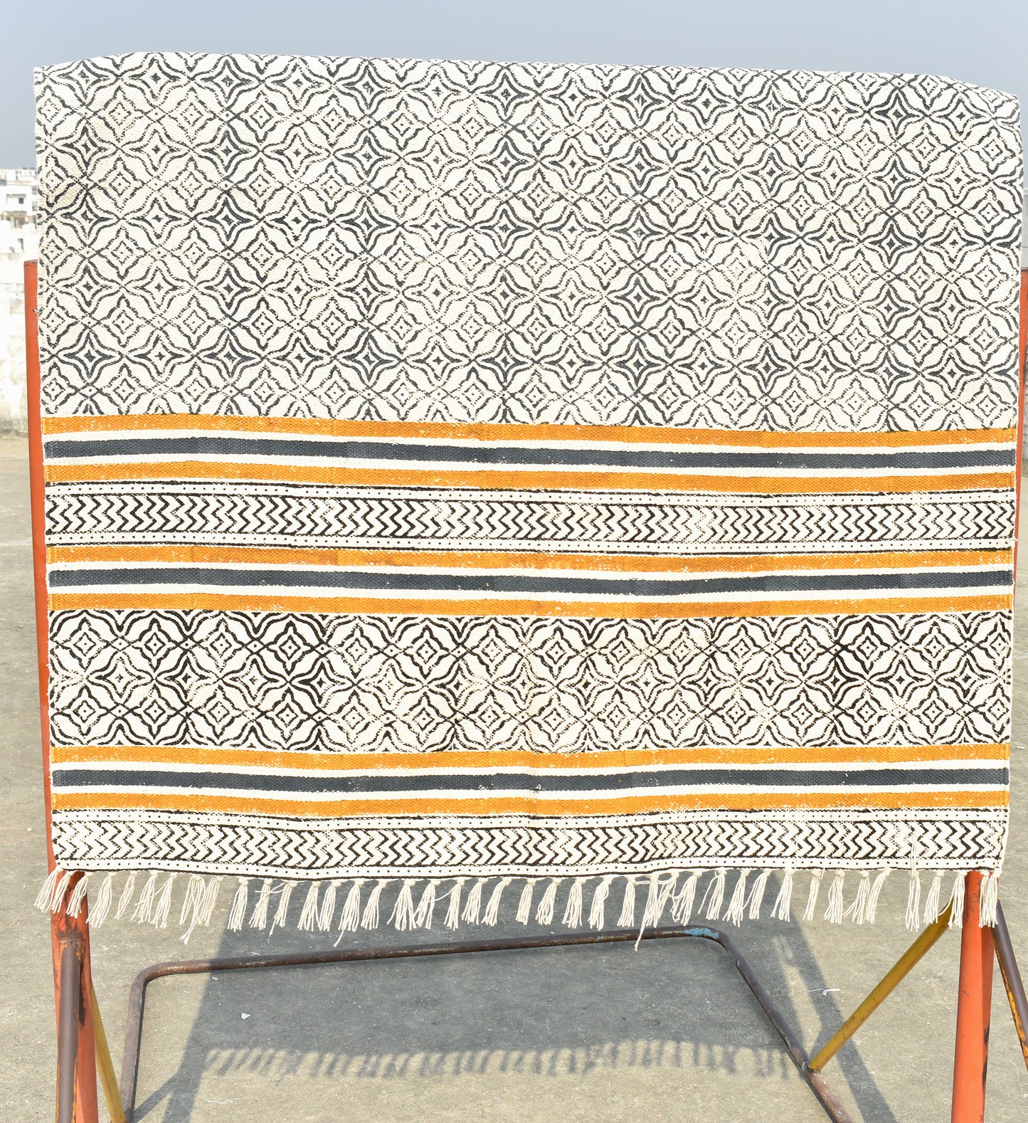 6x9 Ft Indian Cotton dhurrie rug Block print rug Outdoor patio rug Geometric kilim rug Navajo rug Hand woven rug Flat weave rug Tribal rug