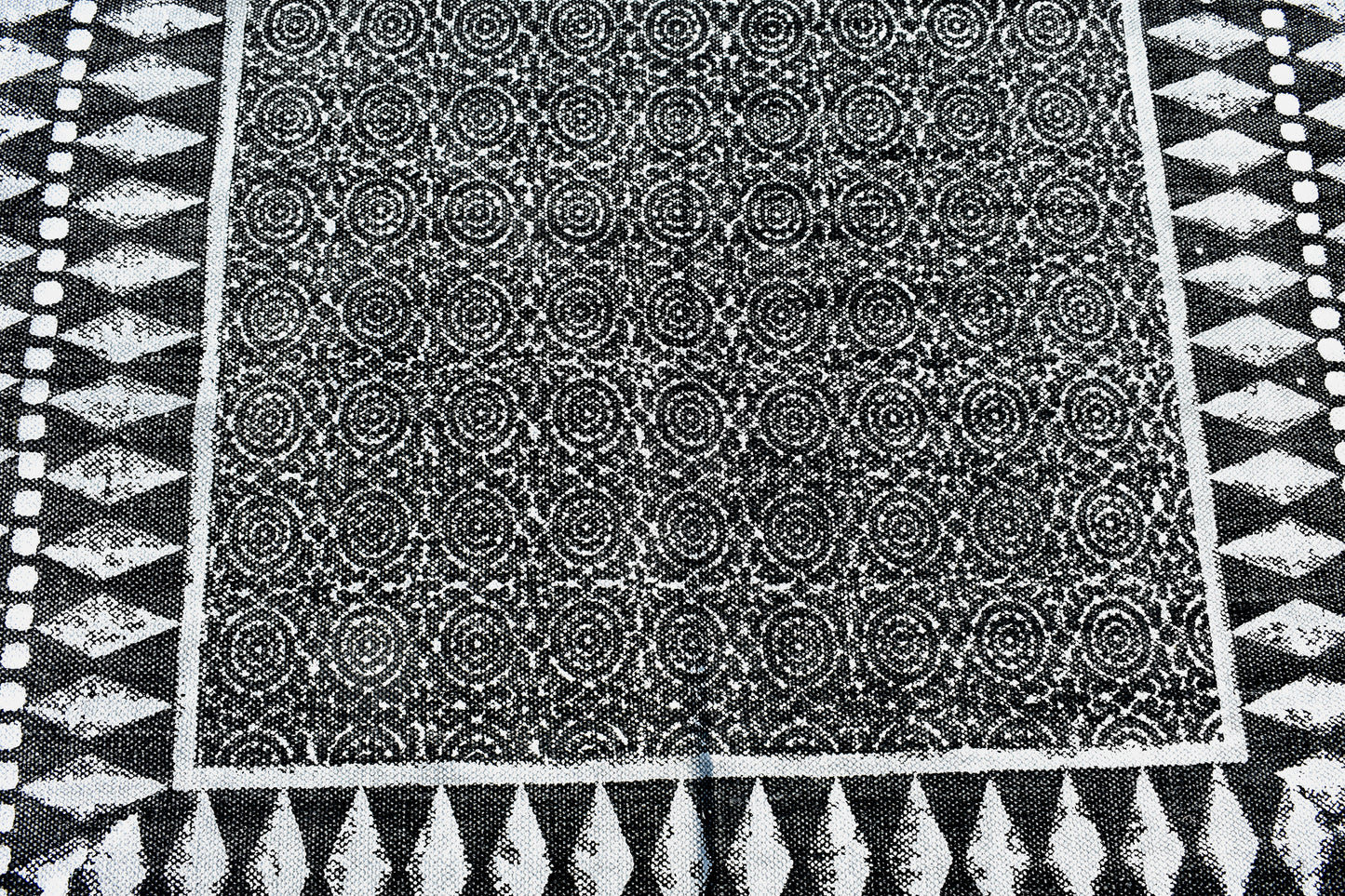 Hand Block Printed Rug Black White Color Rug Floor Rug Geometric Rug Kilim Rug Anatolian Rug, Tribal Rug Oushak Area Rug, 3x5 4x6 9x12 Feet