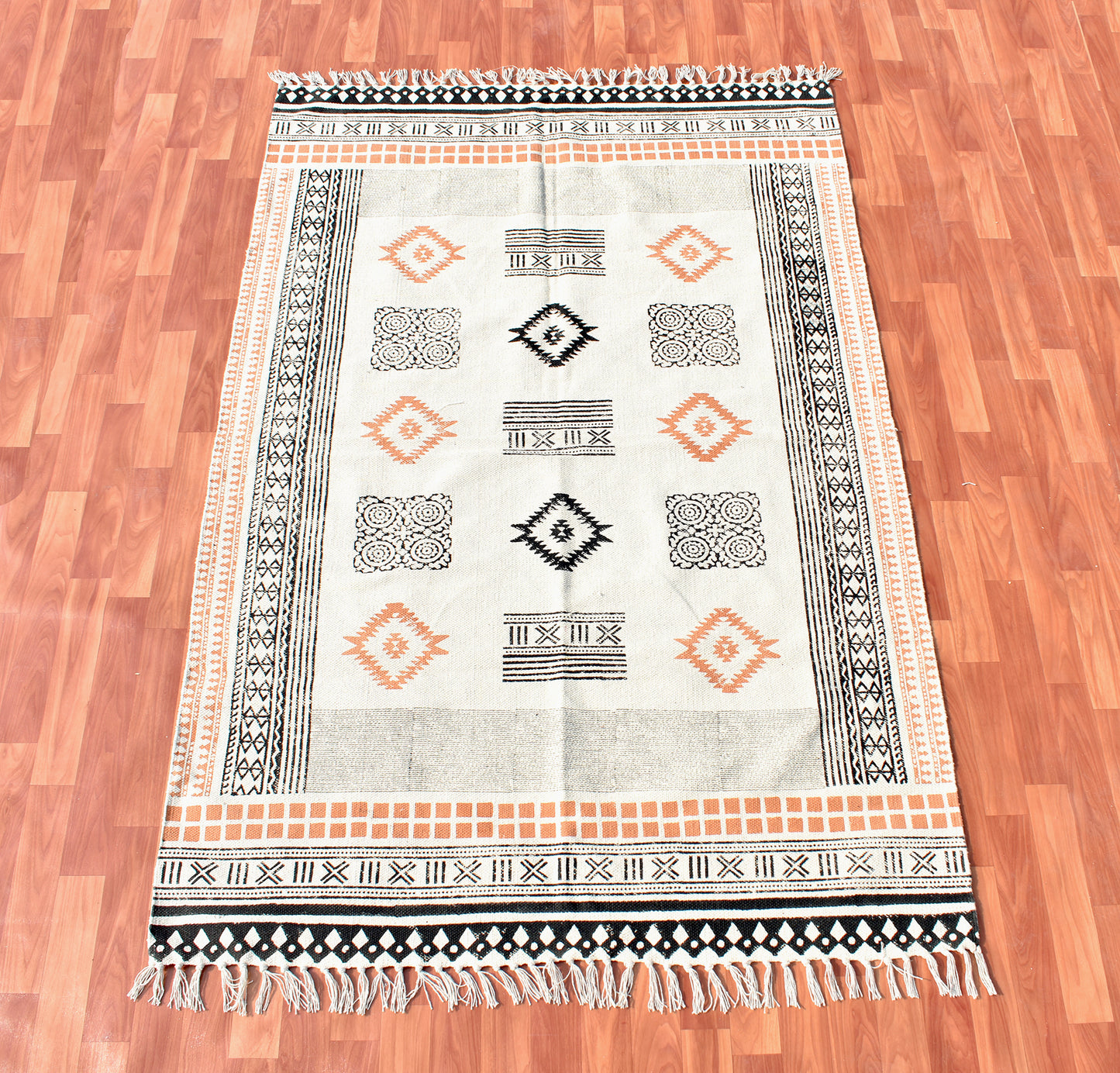 3x5 Ft Geometric Rug Handmade Rug Runner Area Rug Kilim Rugs Boho Rug Block Printed Dhurrie Cotton Dhurrie Indoor Rugs Living Room Rug