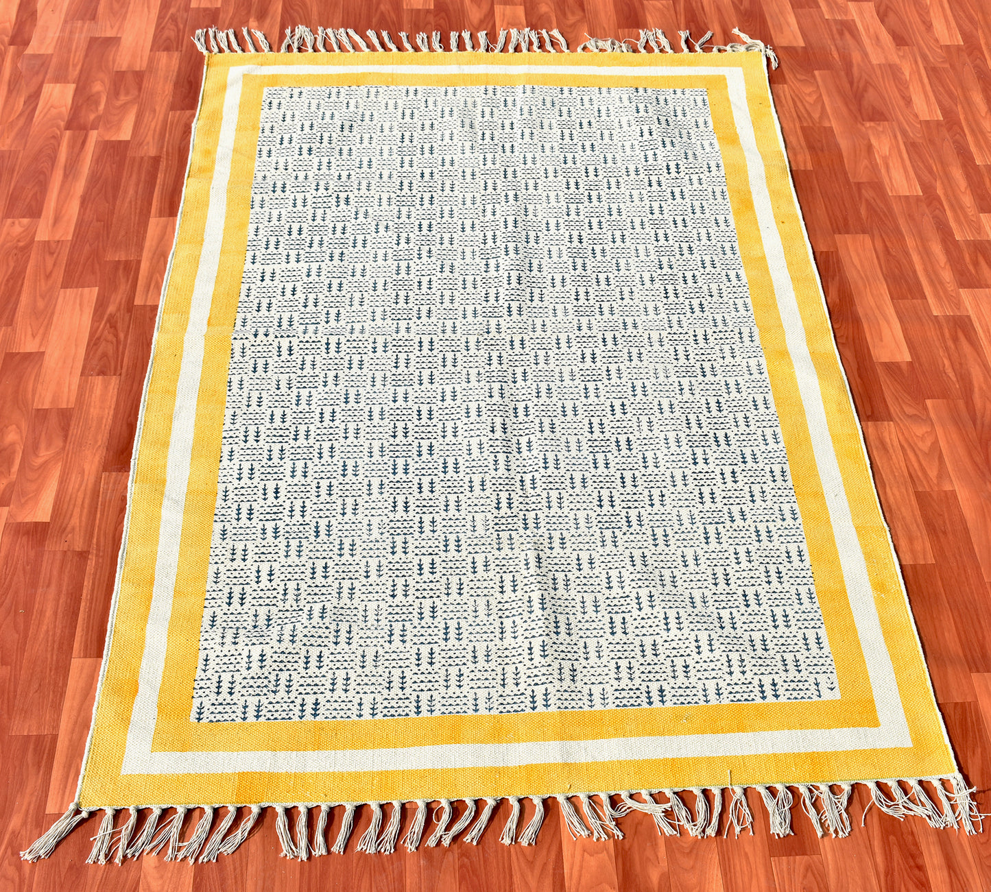 6x8 feet Blue yellow rug Block print rug Home décor rug Kitchen rug Living room rug Outdoor, Indoor rug Floor cotton carpet