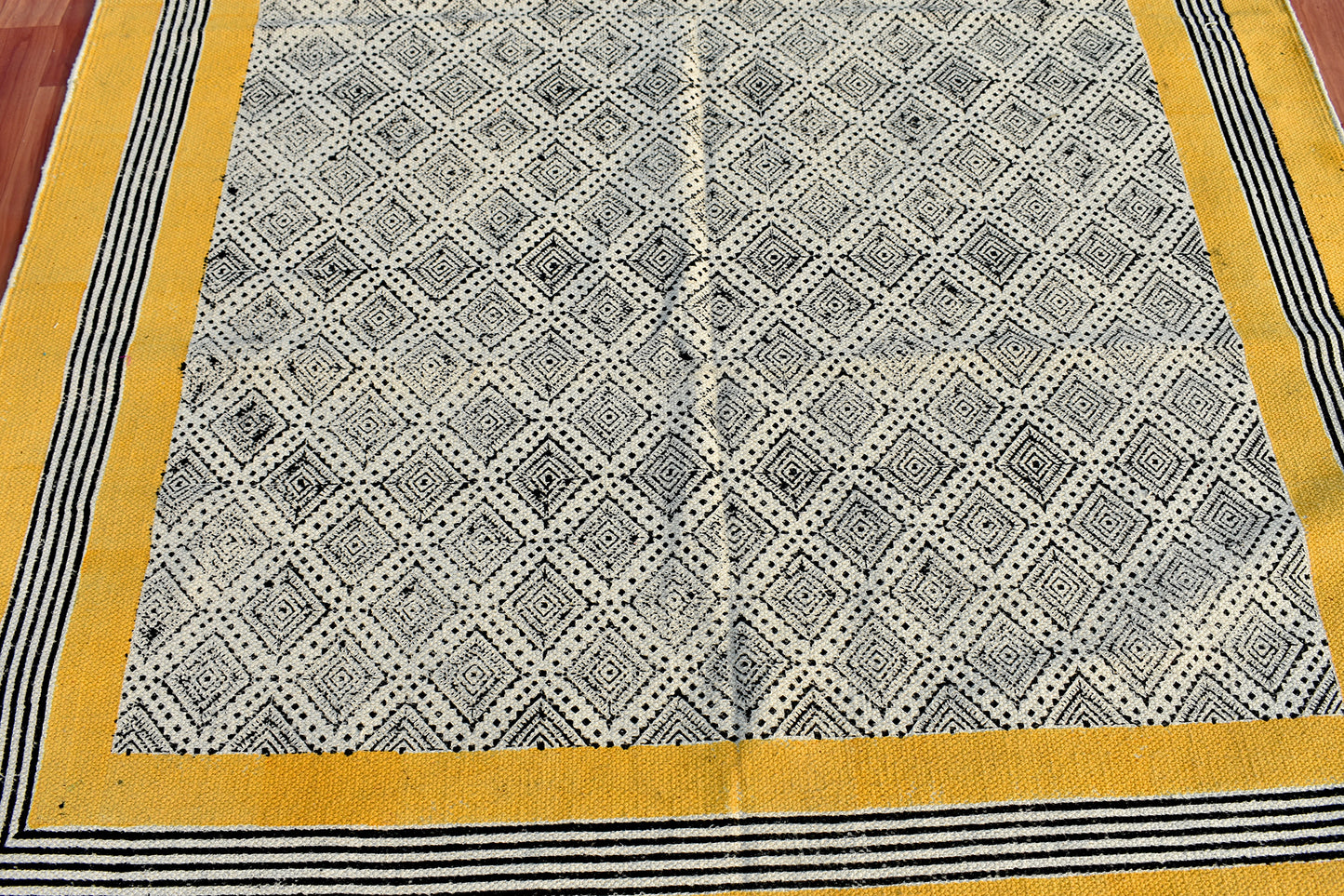 6x9 Ft Handmade Indian Cotton Rug Yellow Grey Color Rug Living Room Rug Outdoor Patio Rug Kilim Rug Anatolian Rug Tribal Rug Rug By Gift