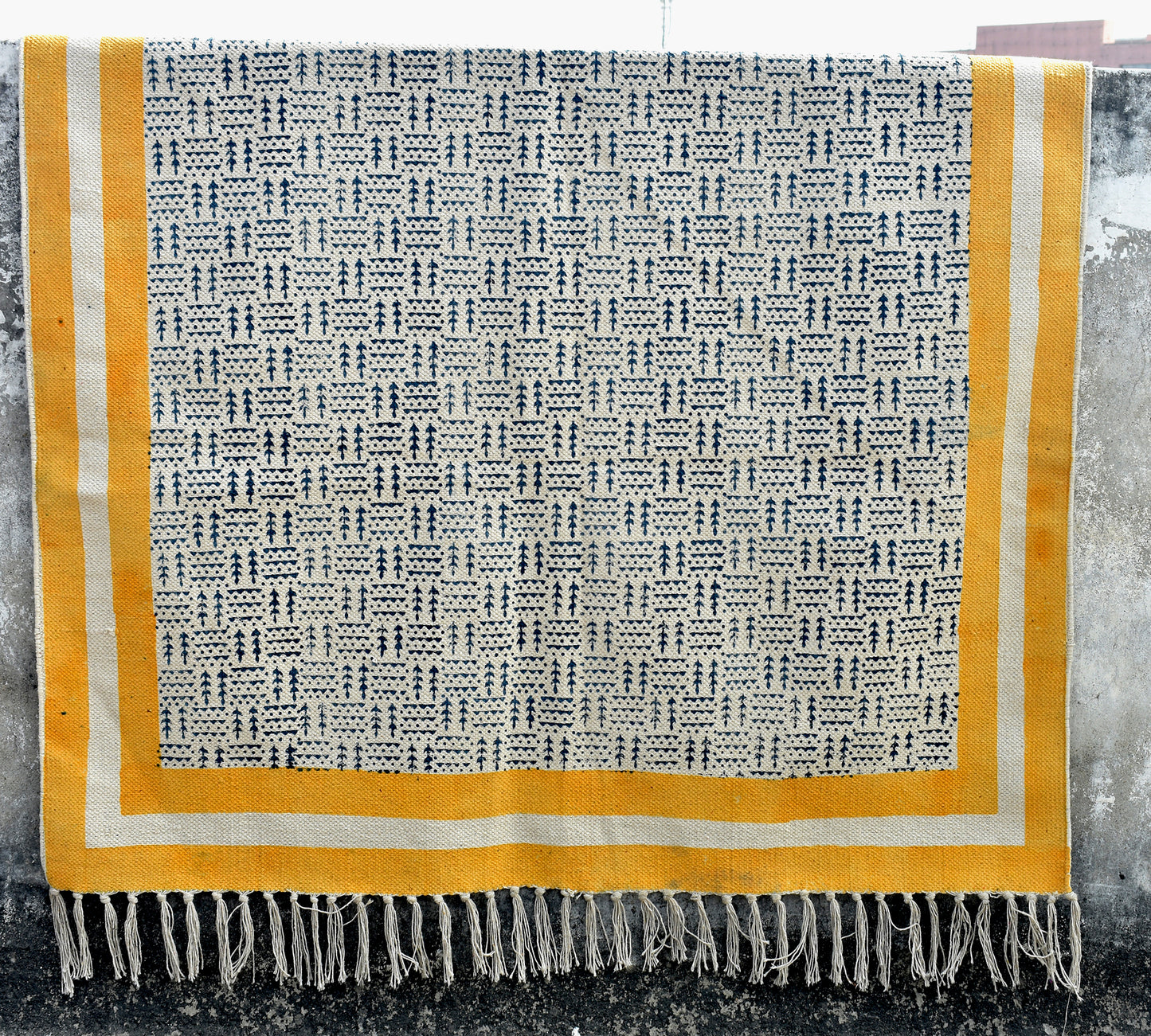 4x10 feet Blue yellow rug Handmade cotton rug Hand block print rug Stair rug Runner rug Hallway runner rug Nursery rug Large area rug