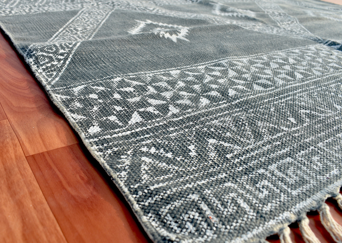 Extra Large Area Rug Grey Black Cotton Rug Indian Handmade Rug Living Room Rug Block Printed Rug Antique Floor Rug 12x18 Feet