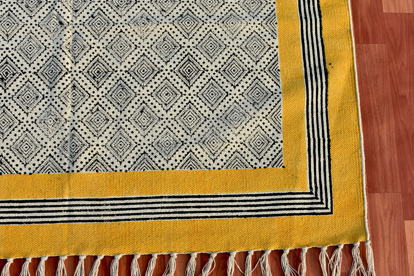 6x8 feet Grey yellow rug Handmade cotton rug Block print rug Outdoor rug Indoor rug Hallway area rug Kitchen rug Living room Custom size rug