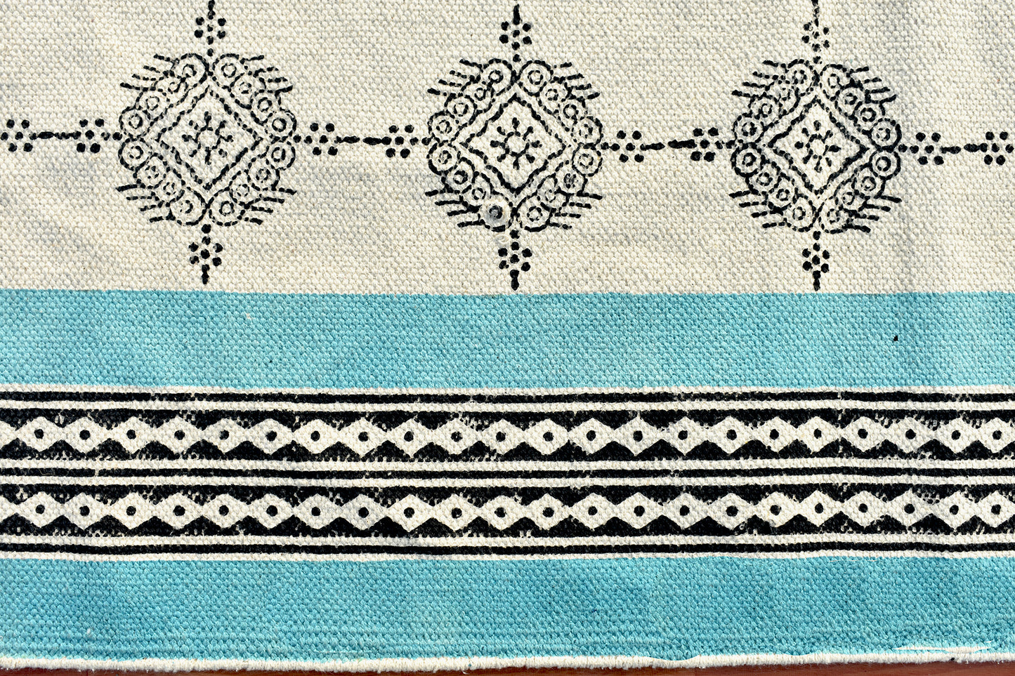 Cotton Runner rug Handmade rug Block printed rug Runner area rug Sky blue rug Flatweave rug Handwoven rug, 3x10 4x10 Feet