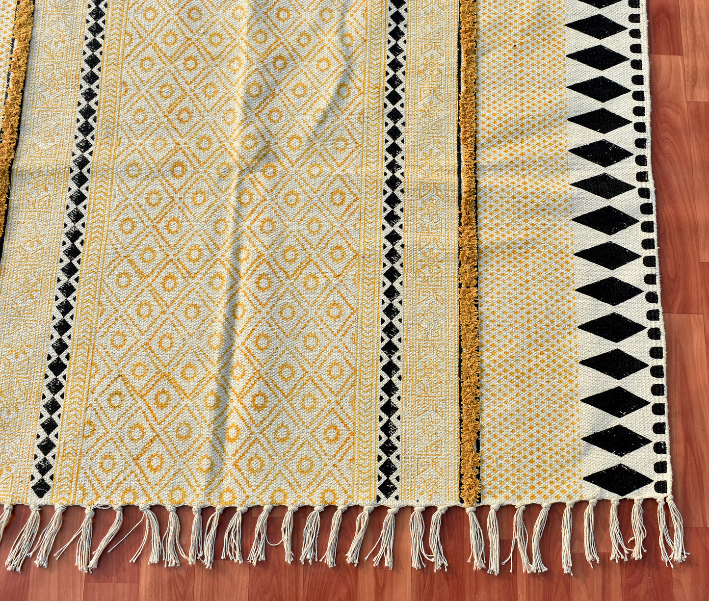 6x9 Ft Handmade rug Block print rug Yellow rug Kilim rug Navajo rug Tufting rug Rug for living room Beach throw rug Turkish, Morocco rug