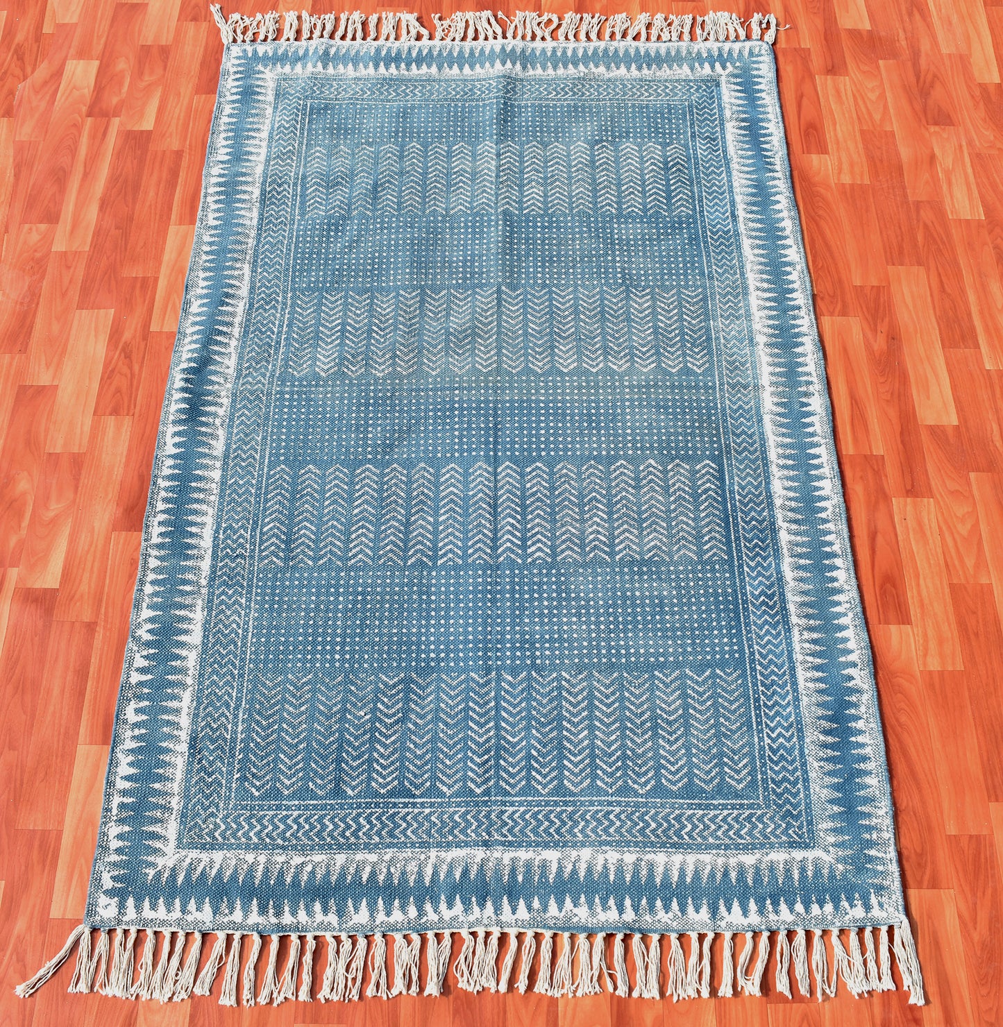 6x8 feet Indigo blue rug Handmade cotton rug block print rug Kitchen rug Outdoor yoga rug Living room Home decor rug Kilim Stair area rug