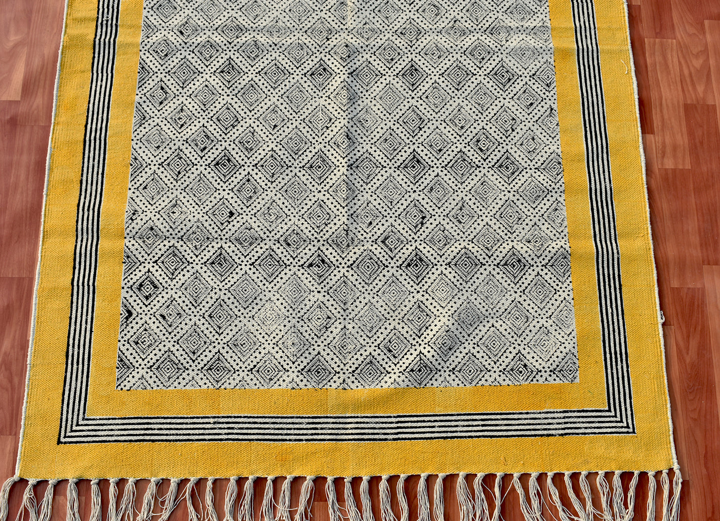 6x8 feet Grey yellow rug Handmade cotton rug Block print rug Outdoor rug Indoor rug Hallway area rug Kitchen rug Living room Custom size rug