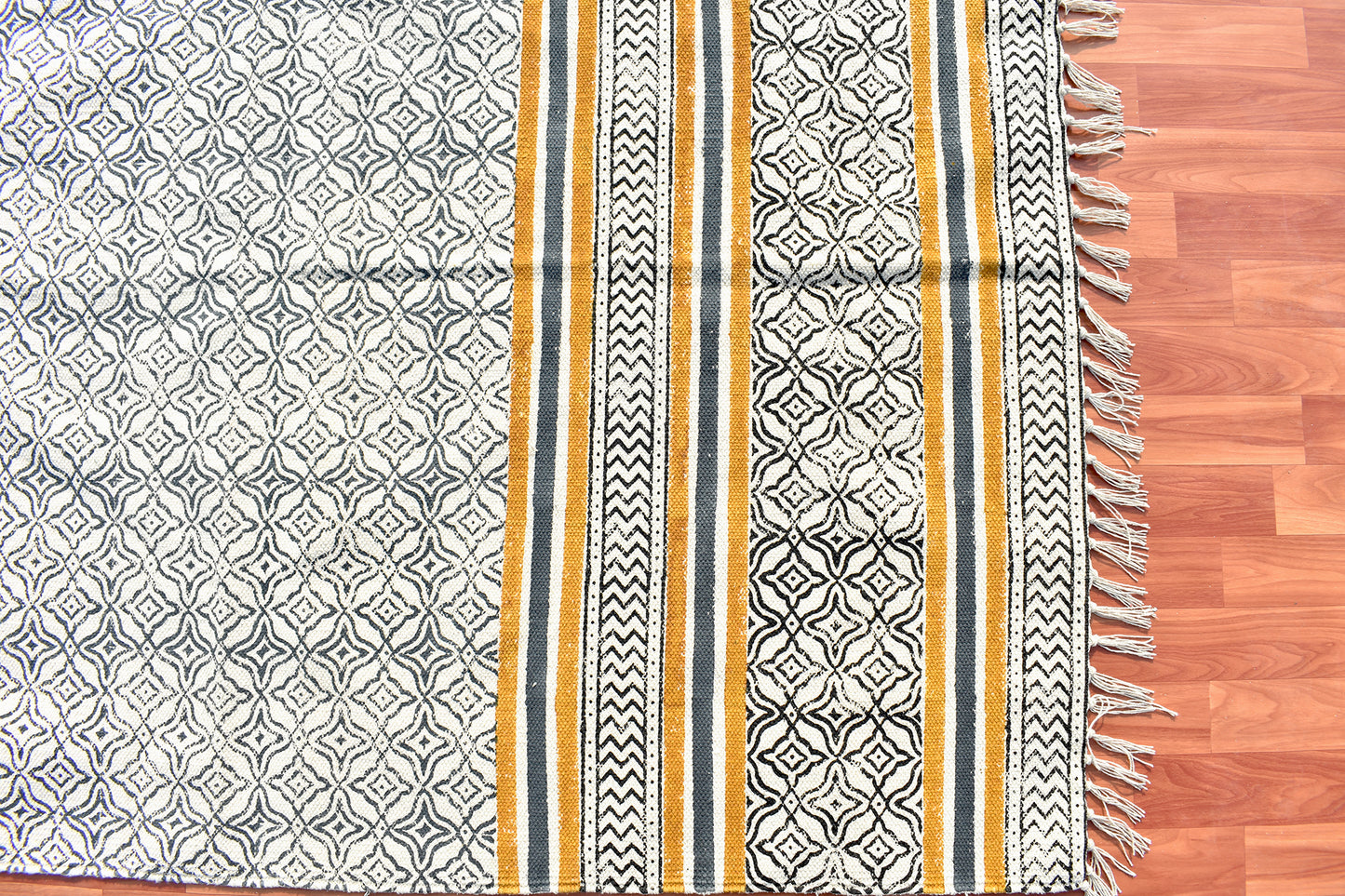 6x9 Ft Indian Cotton dhurrie rug Block print rug Outdoor patio rug Geometric kilim rug Navajo rug Hand woven rug Flat weave rug Tribal rug