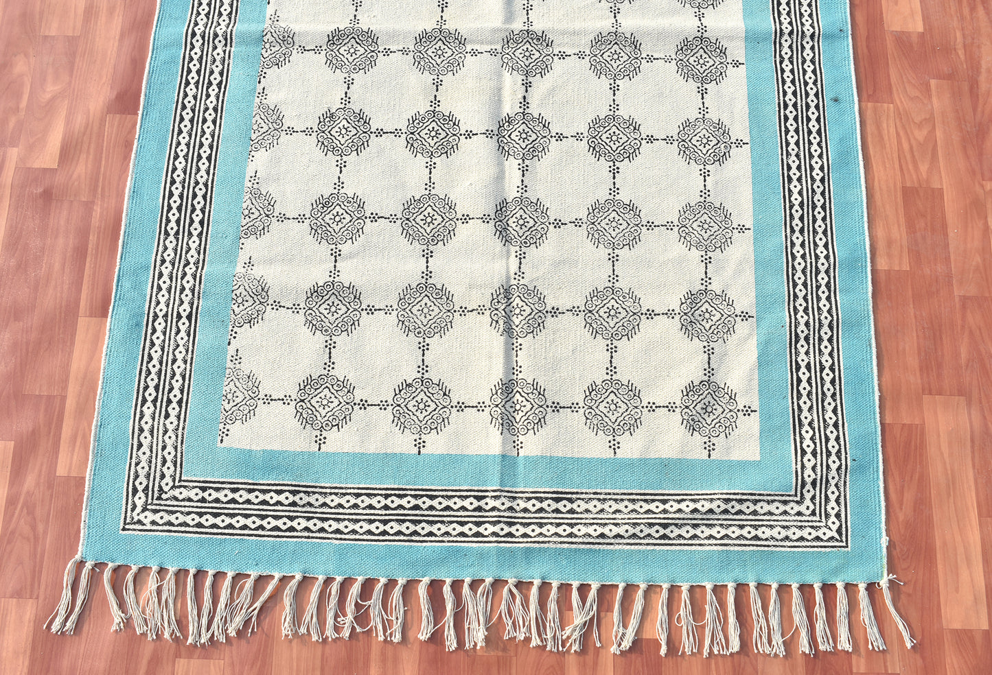 6x9 FEET Area Rug, Hand Block Print Rug | Sky Blue Rug | Hand Weave Rug | Navajo Rug | Bohemian Kilim Rug | Custom Size Rug | Area Rug