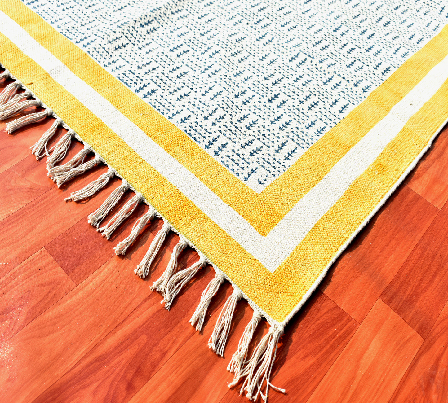 Cotton Dhurrie Rug Blue Yellow Color Rug 9x12 Feet Large Area Rug Outdoor Rug Oushak Rug Bedroom Rug Dining Room Rug  Bohemian Rug