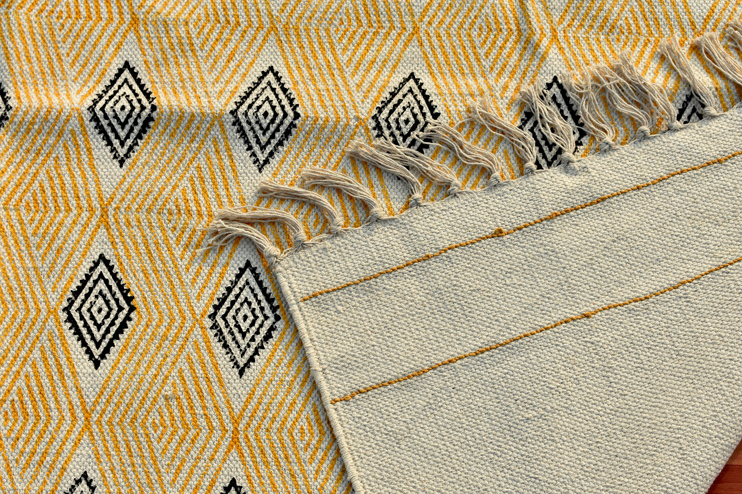 4x6 8x10 Ft Indian Cotton Dhurrie Yellow Color Rug Tufted Outdoor, Indoor, Block Print Rug Beach Throw Rug Turkish Area Rug, Flat Weave Rug