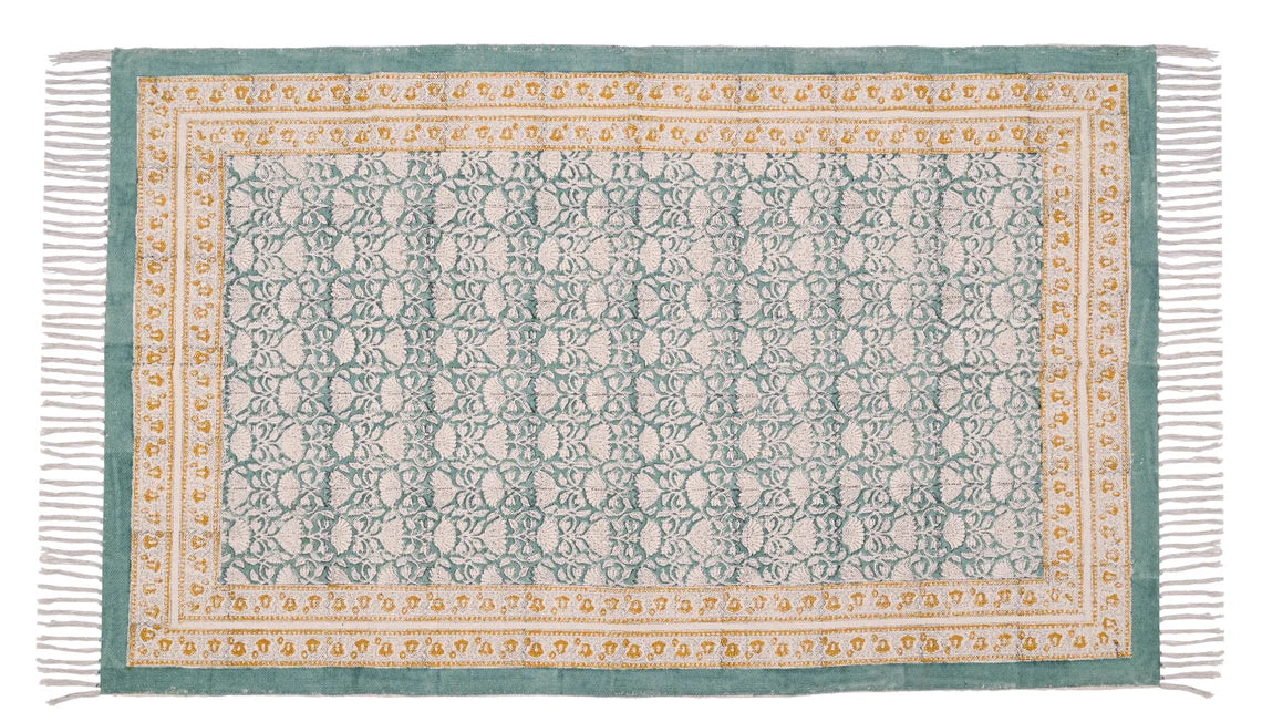 Hand block print rugs Cotton dhurrie Large area rugs, 10x14 feet