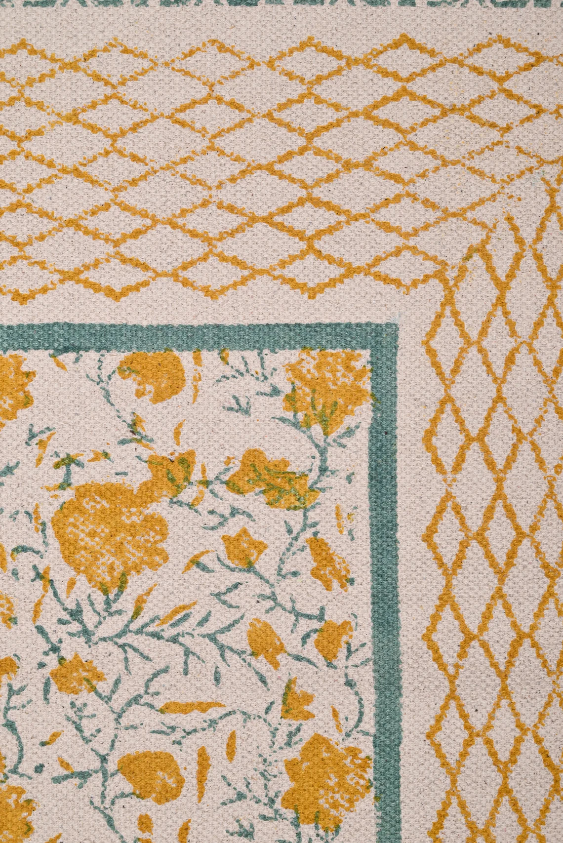 Yellow Floral Handmade Rug Hand Block Cotton Print Dhurrie Rug Living Room Rug  Bathroom Rug Dhurrie Rug 3x5 Feet