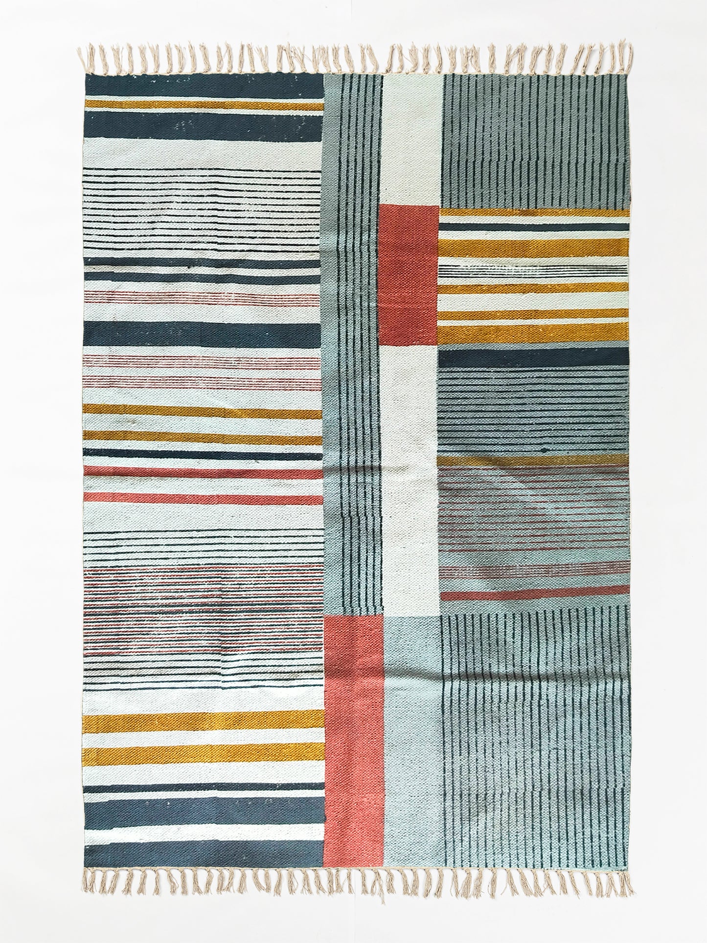 6x9 ft rug Hand block print rug Indian rug Dhurrie rug Custom cotton rug Dining room rug Bedroom rug Multicolor area rug Boho rug Patio rug