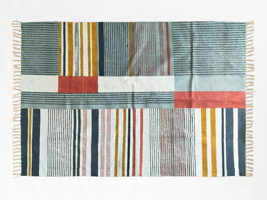 6x9 ft rug Hand block print rug Indian rug Dhurrie rug Custom cotton rug Dining room rug Bedroom rug Multicolor area rug Boho rug Patio rug