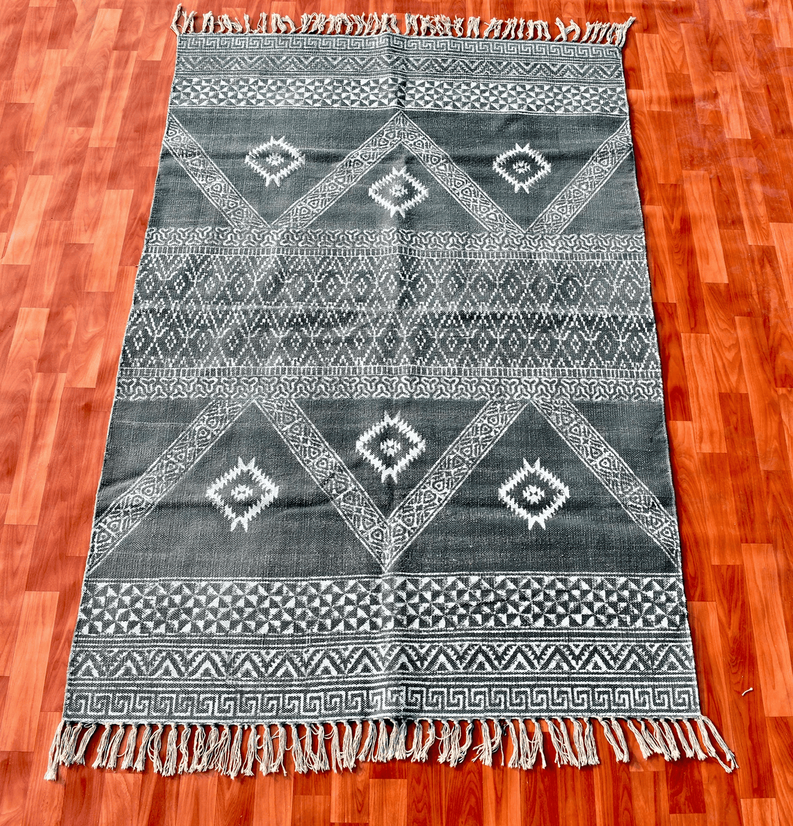 Area rug 8x10 feet cotton kilim rug handmade cotton dhurrie hand block printed rug bedroom rug boho rug decorative area rug living room rugs