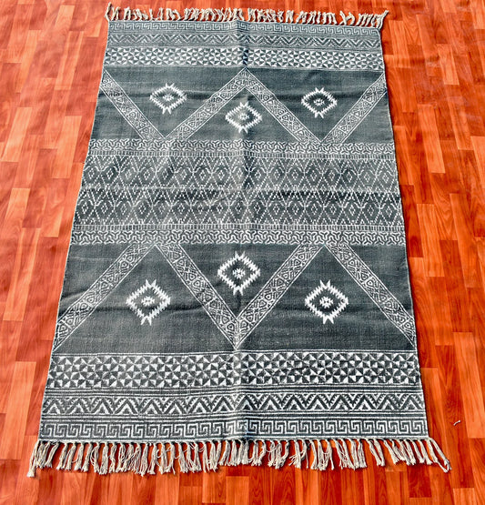 Indian handmade cotton rug block print rug Bedroom rug Hallway rug Living room rug Kitchen rug Square rug 3x5 4x6 8x10 feet