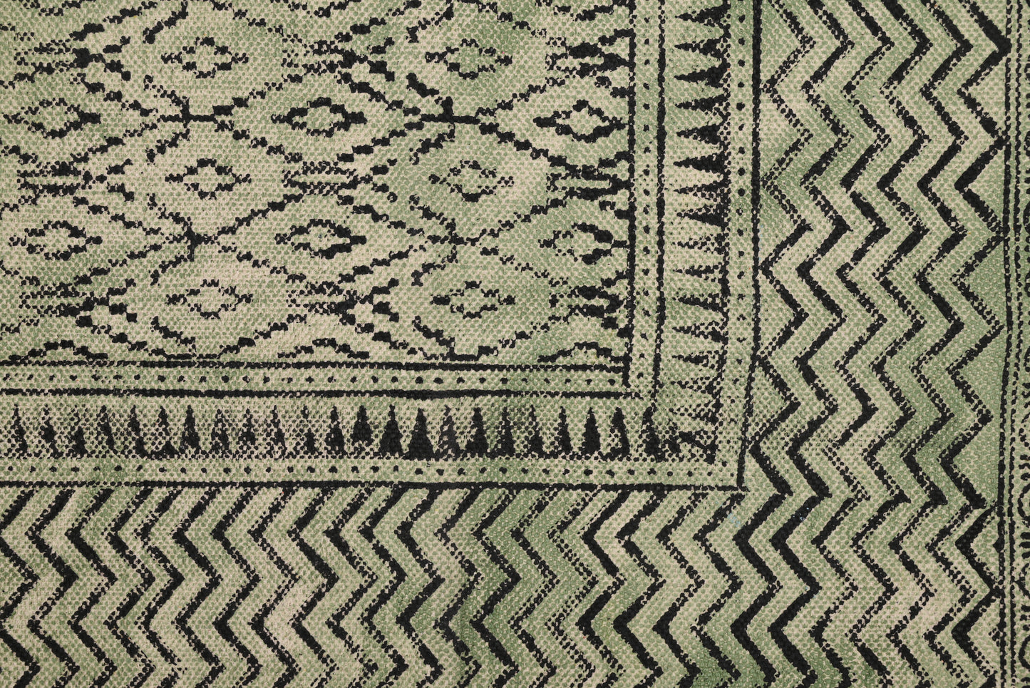 Block print cotton rug Green cotton rug Navajo fabric rug Home decor rug Large rug Kitchen rugs, Rug for bedroom Cotton dhurrie rug, 5x8 Ft