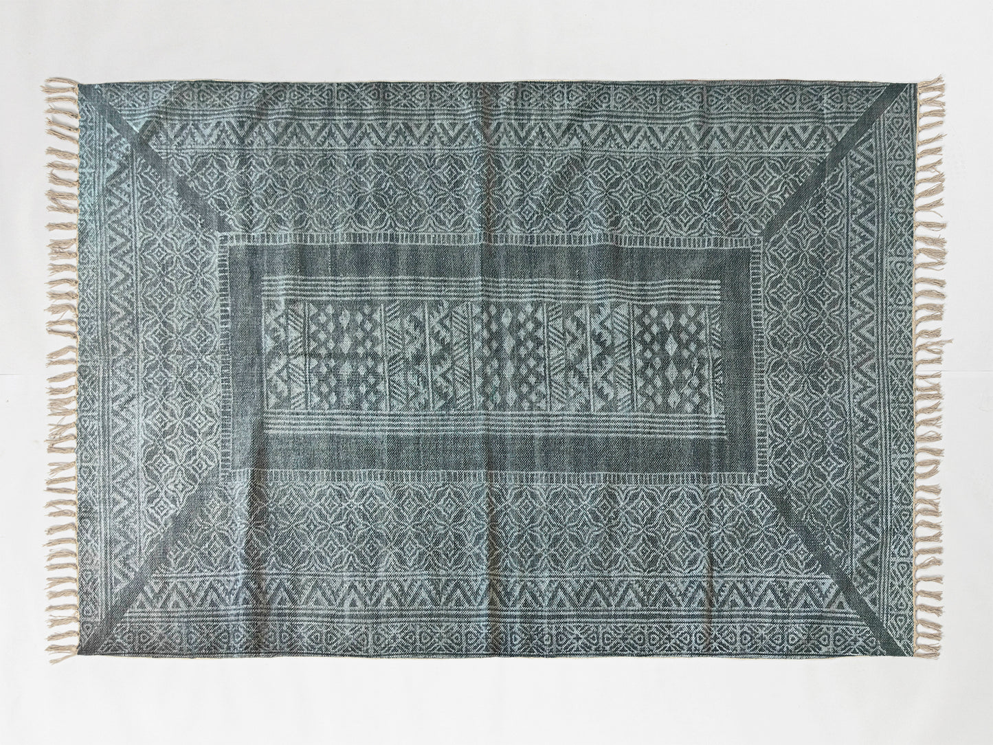 9x12 Feet Handmade Cotton Rug Block Print Rug Indian Dhurrie Rug Flat Weave Rug Gray Rug Geometric Rug Decorative Rug Extra Large Area Rug