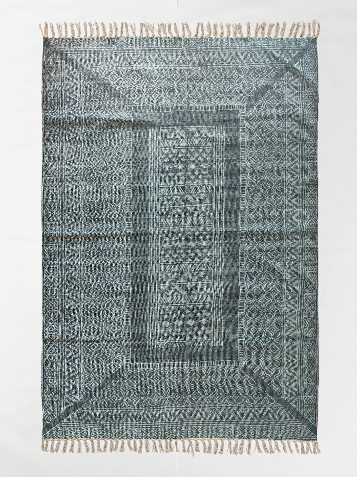 Grey cotton rug Block print rug Dhurrie rug Dining room rug Runner rug Rug for bedroom Square rug Floor rug Area rug Large rug