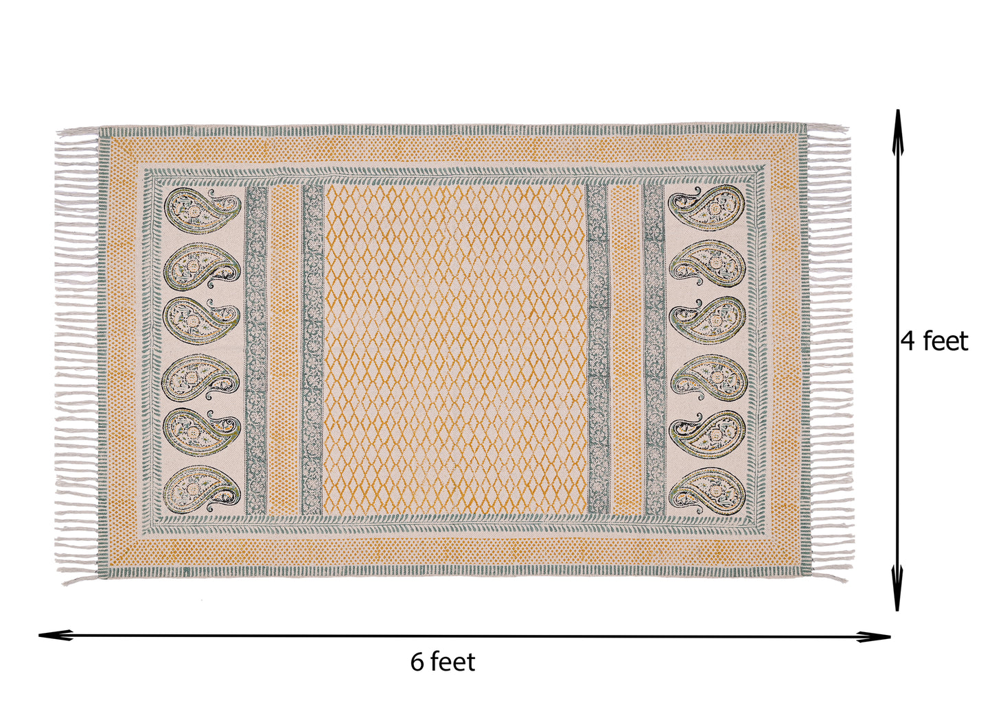 4x6 Feet, Indian Cotton Rug Block Print Dhurrie Bohemian Decor Rug Navajo Rug Floral Print Rug Area Rug