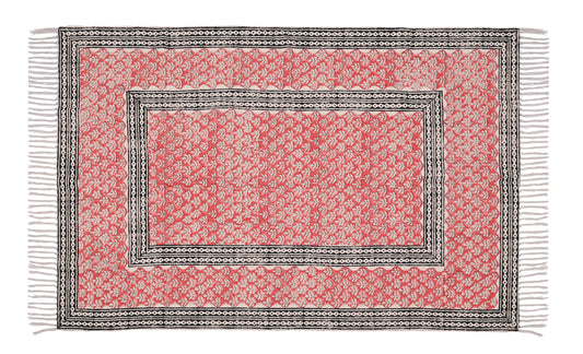 Indian Cotton Rug, Floral Print Rug, Block Print Cotton Rug, Indian Dhurrie Rug, Navajo Cotton Rug, Square Rug Indoor/Outdoor Rug Area Rug