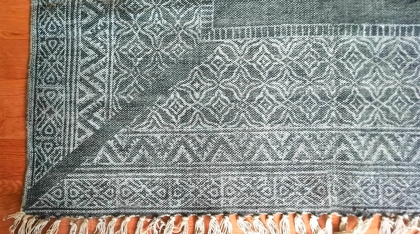 Gray Cotton Rug Handmade Rug Block Print Rug Indoor rug Boho Dhurrie Rug Geometric Rug, Rug For Living Room Outdoor Rug Area Rug, 5x8 Feet