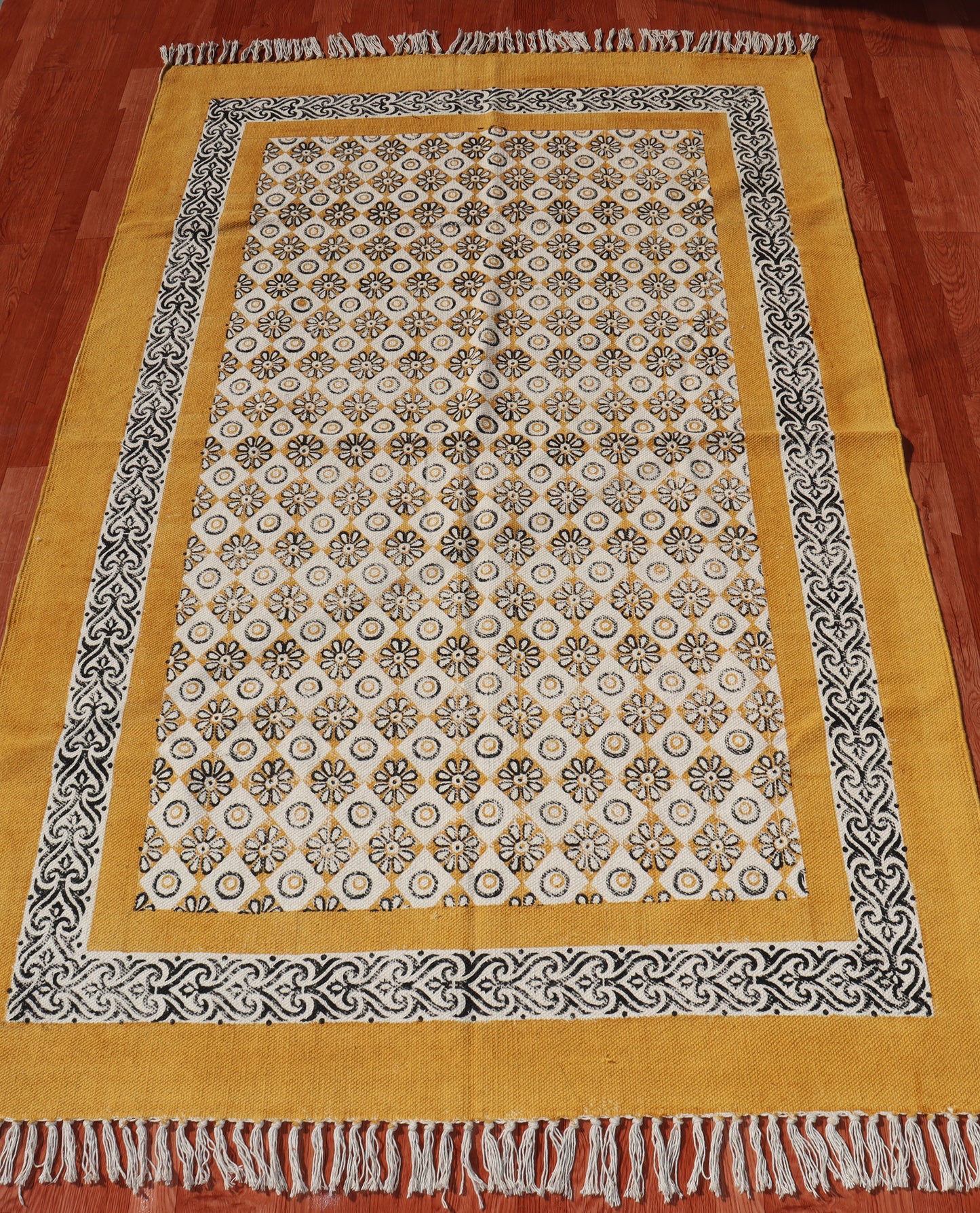 Handmade Cotton Rug Block Print Rug Garden Rug Custom Size Rug Square Rug Area Rug Bedroom Rug Boho patio Rug 5x5 6x6 8x8 Feet