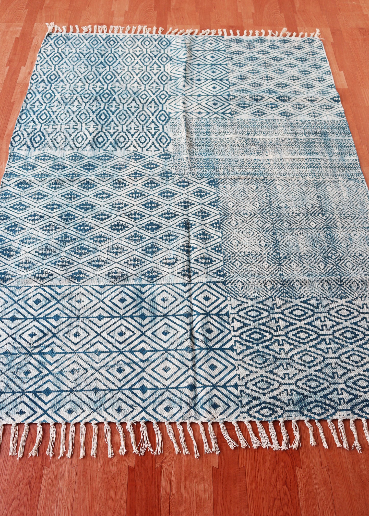 5x7 Feet Indian Cotton Rug Hand Block Print Rug Pure Cotton Dhurrie Rug Bohemian kilim Rug Rag Rug