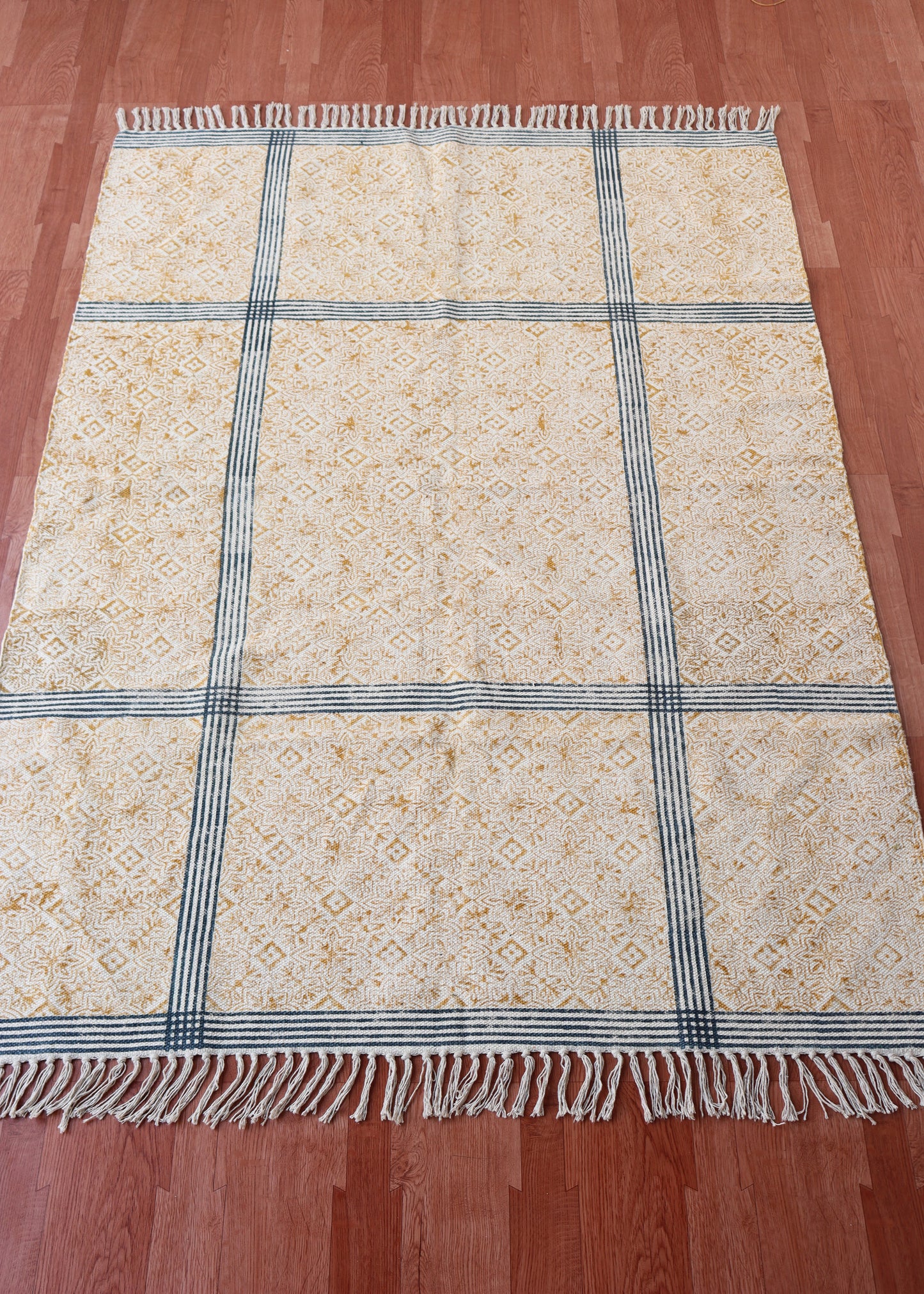 3x5 Ft Rug Small cotton rug Kitchen rug Yoga carpet 3x5, Stair rug Blue rug Hand block print Kilim rug