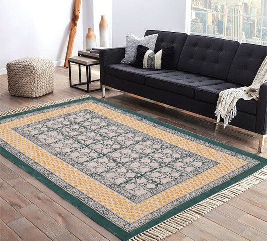 Indian cotton hand block print rug Large area rug for living room bedroom, 6x9 feet