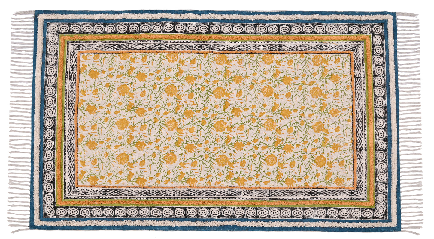 Yellow Floral Designer Decorative Rug Luxury Rug Home Decor Rug Bohemian Style Rug Bedroom Area Rug Designer rug 3x5 Feet