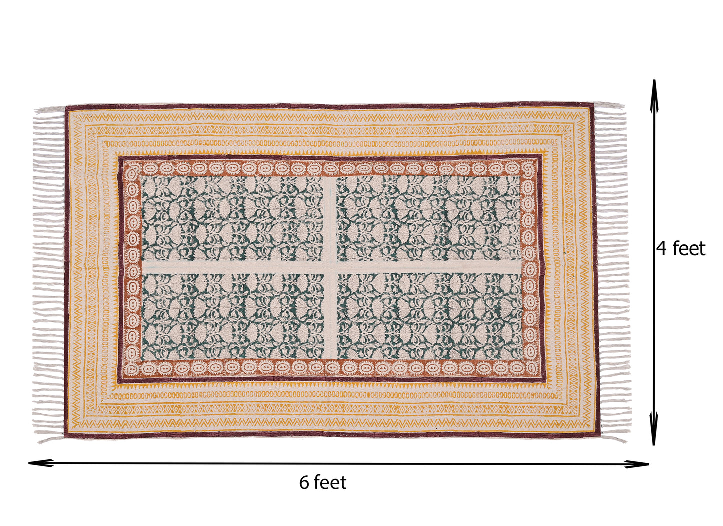 Handmade Indian Block Print Cotton Rug Living Room Rug Bohemian Decor Area Rug Outdoor Rug Custom Size Rug Home Decor