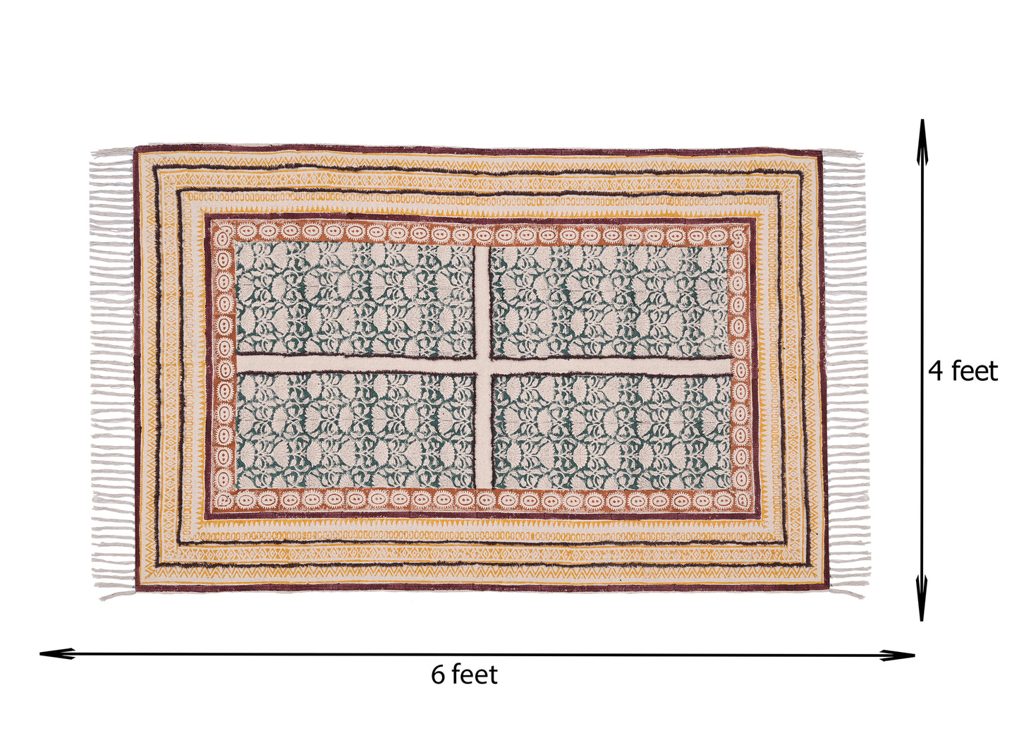 Handmade cotton rug Block print rug Indian rug Flatweave cotton rug Floor carpet Indoor rug Area rug Outdoor patio rug Cotton tuft, 6x9 Ft